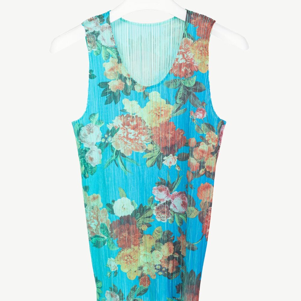 Pleats Please Issey Miyake AW94 Blue Floral Tank